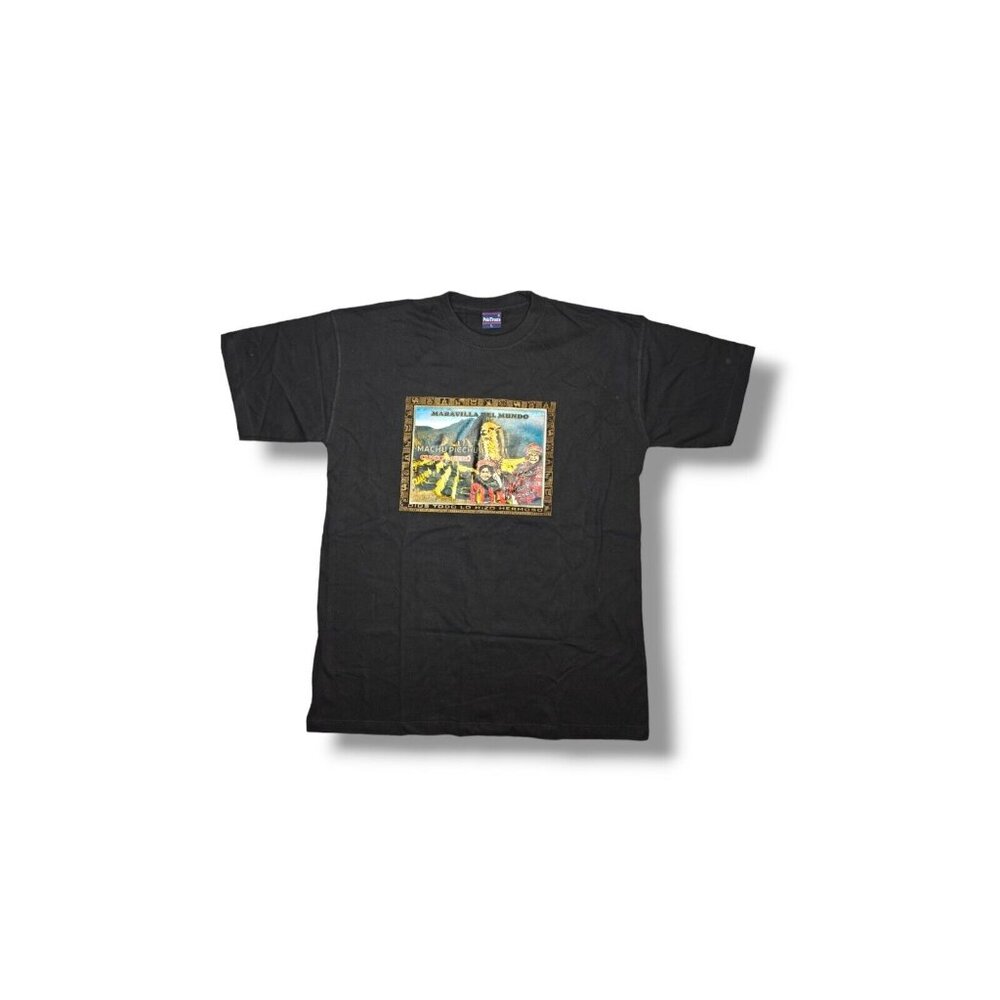 Cusco Peru Machu Picchu Black Graphic Short Sleeve Cotton T Shirt Large NWOT Vtg
